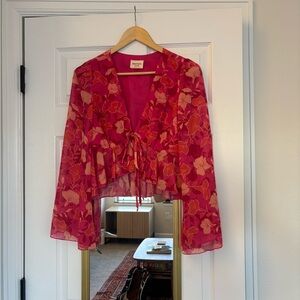 Showpo Floral Pink Sheer Blouse